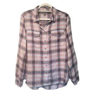 Toad & Co Womens Reform Flannel Shirt Size XL Recycled Plaid Button Down Orange